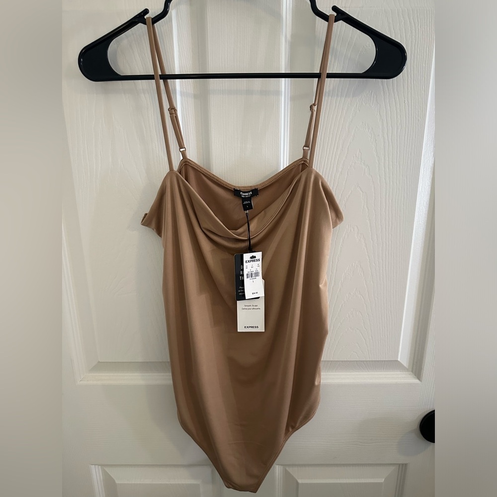 Express Fitted Asymmetrical Tan Bodysuit